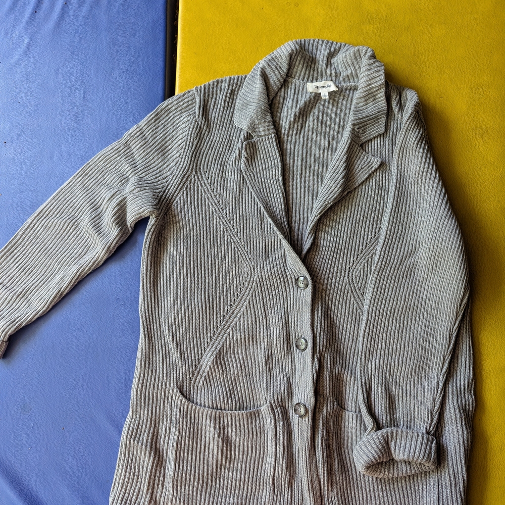 Splendid Gray Cardigan Sweater V-Neck Ribbed Knit